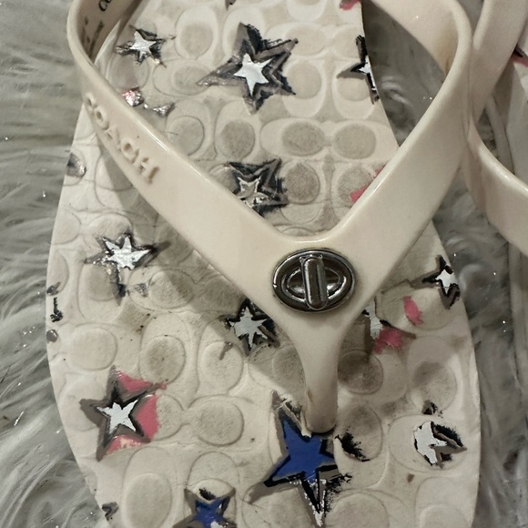 Coach Cream and Blue Star Sandals beach 🏖️ 🏝️ ☀️ Sz 10 - Picture 5 of 6